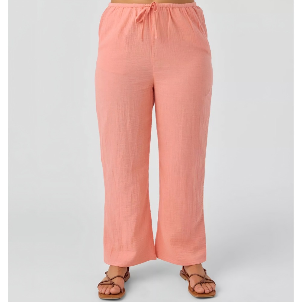 NWT O'Neill Brenda Gauze Pants XL Peach Pink Crinkle Cotton Wide Leg Beach Boho